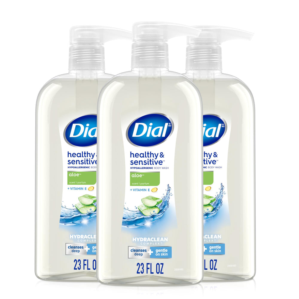Dial front packaging showing three 23 fl oz bottles and brand clarity