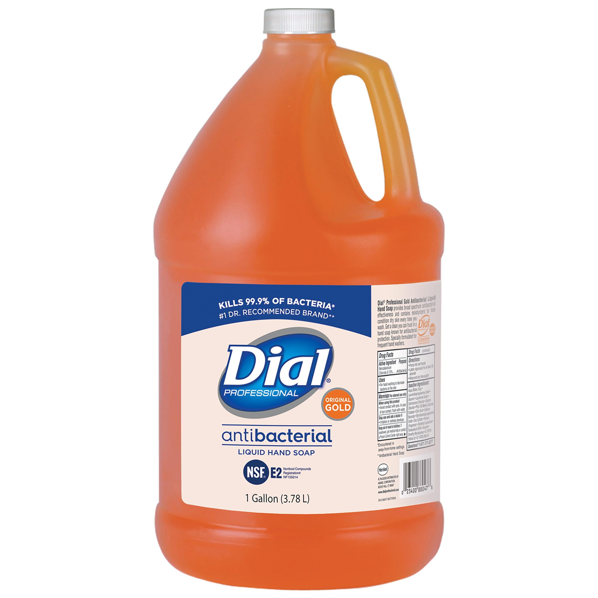 Dial front packaging showing large 128 fl oz refill and sturdy handle for economical use