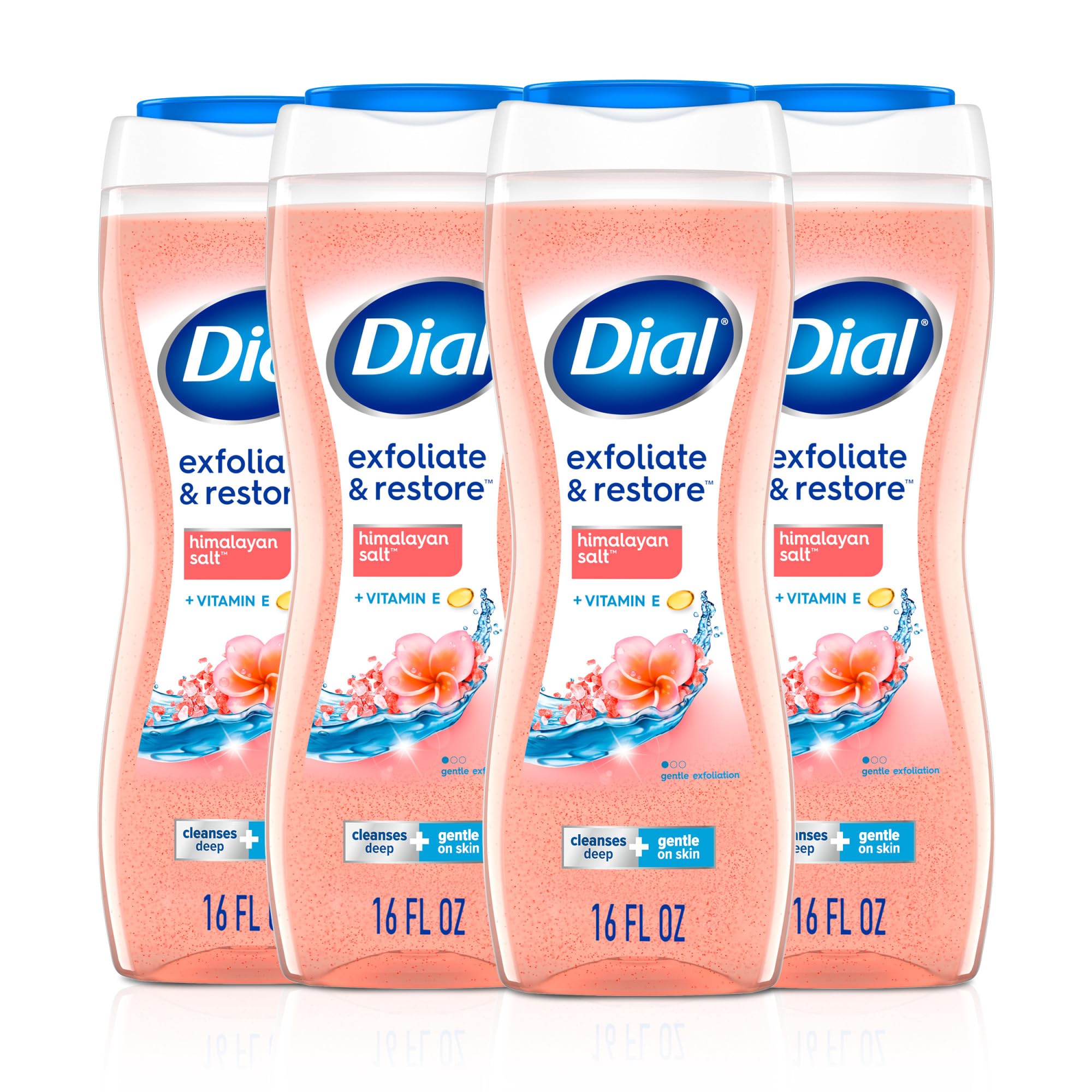 Dial front packaging showing hydrating exfoliating body wash benefits