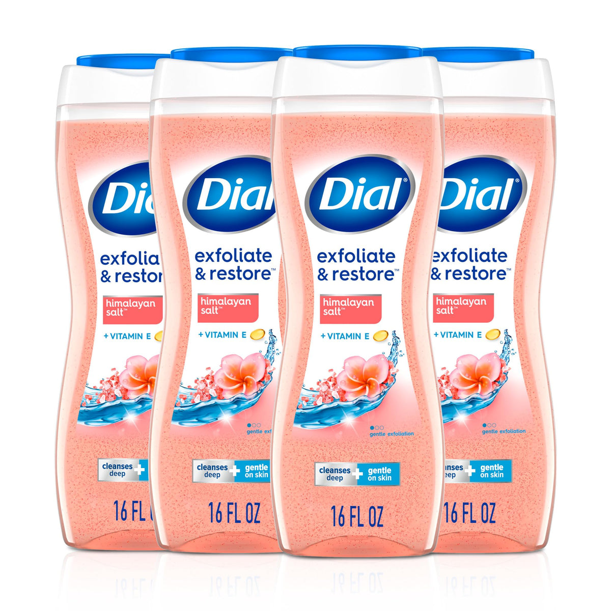 Dial front packaging showing hydrating exfoliating body wash benefits