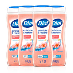 Dial front packaging showing hydrating exfoliating body wash benefits