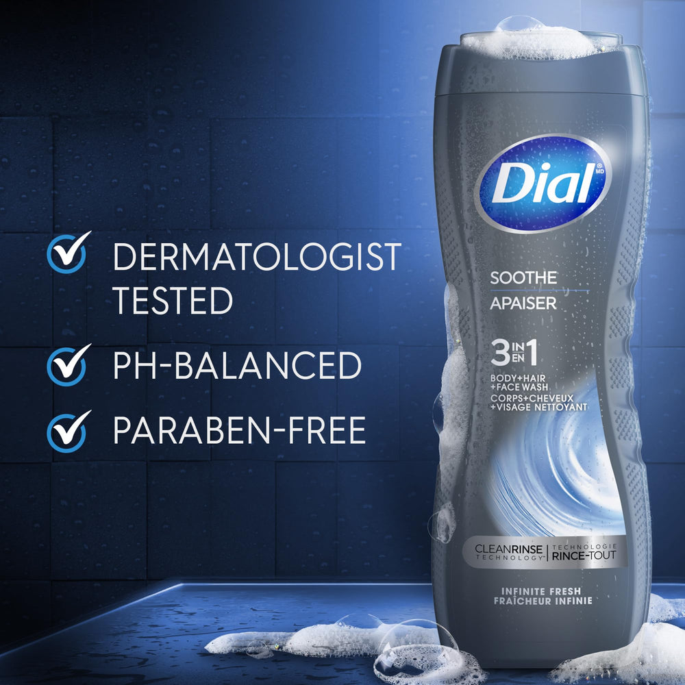 Dial in-shower use with man applying product for fast, full-body cleansing