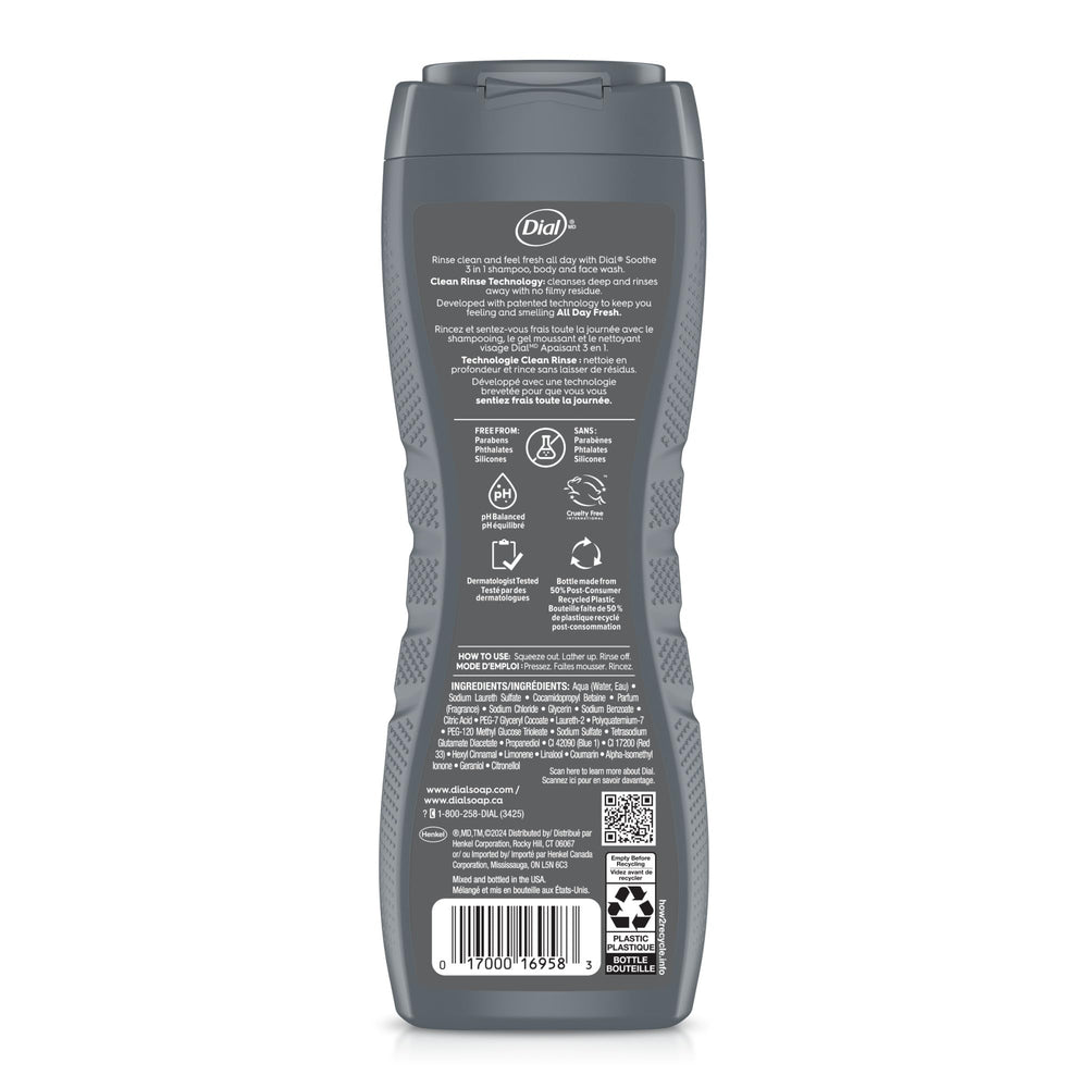 Dial ingredient label closeup highlighting pH balance and no parabens