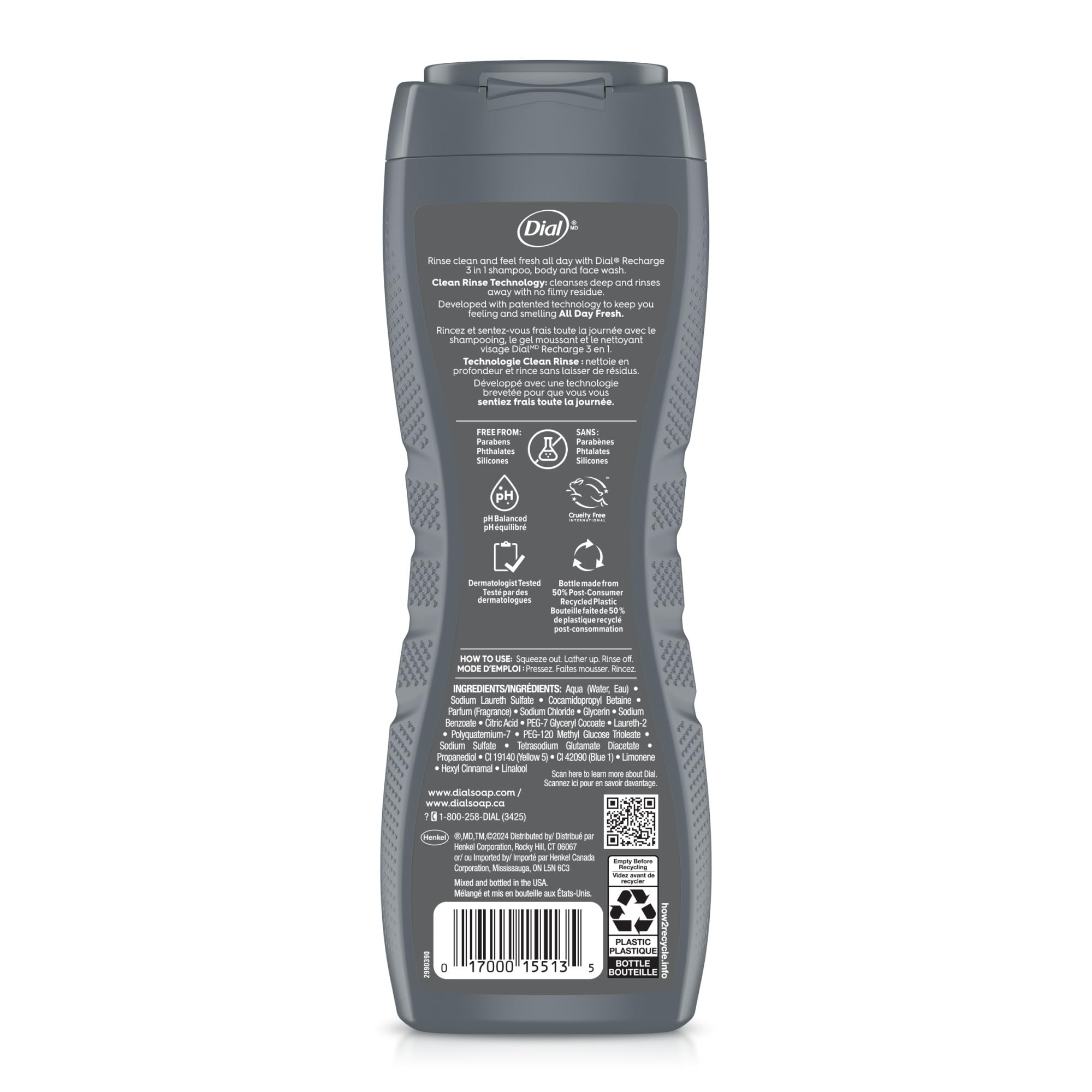 Dial men used on face illustrating gentle, non-drying cleanse