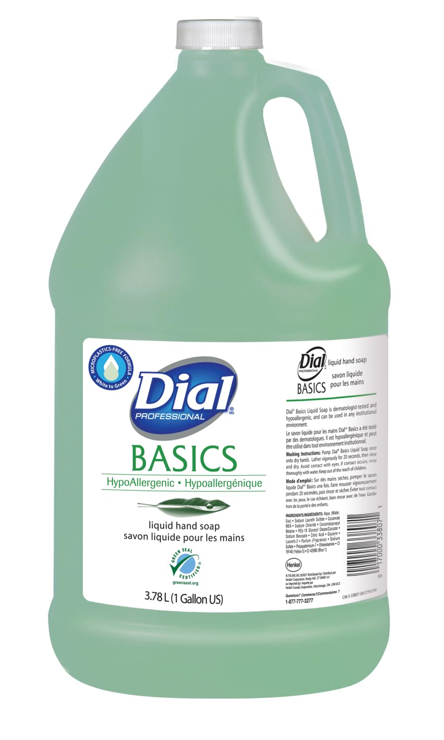 Dial Professional Basics gallon front label showing product and scent benefits