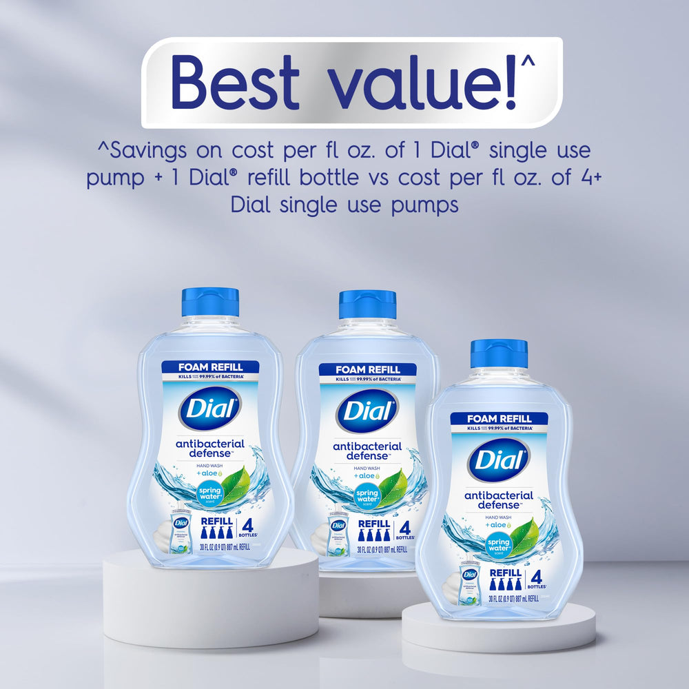 Dial refill pour demonstration showing easy transfer and less waste