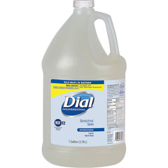 Dial sensitive skin gallon bottle front view showing clear refill and gentle formula benefit