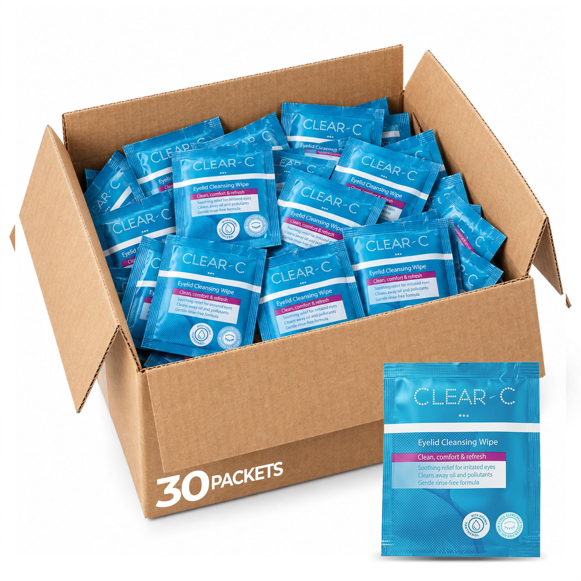 Diamond Wipes front box showing Clear C eyelid wipes and benefit portability