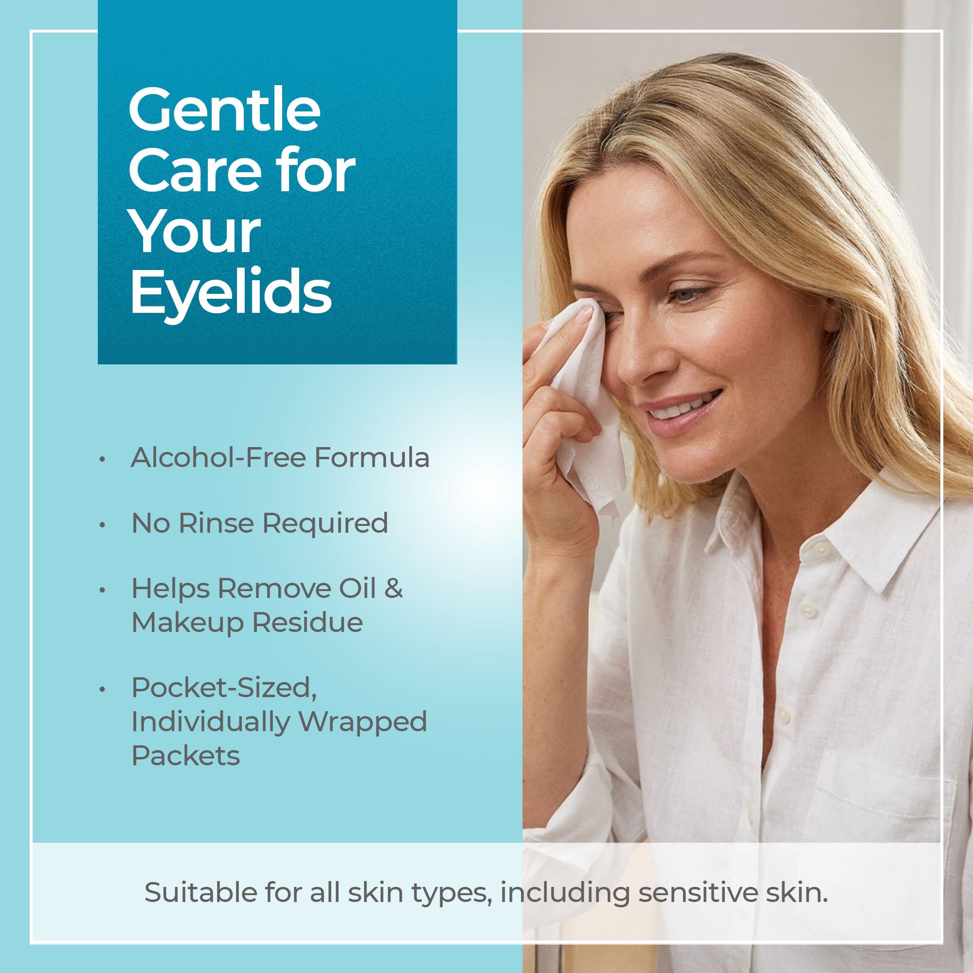 Diamond Wipes wipe being applied to closed eyelid to remove makeup effectively