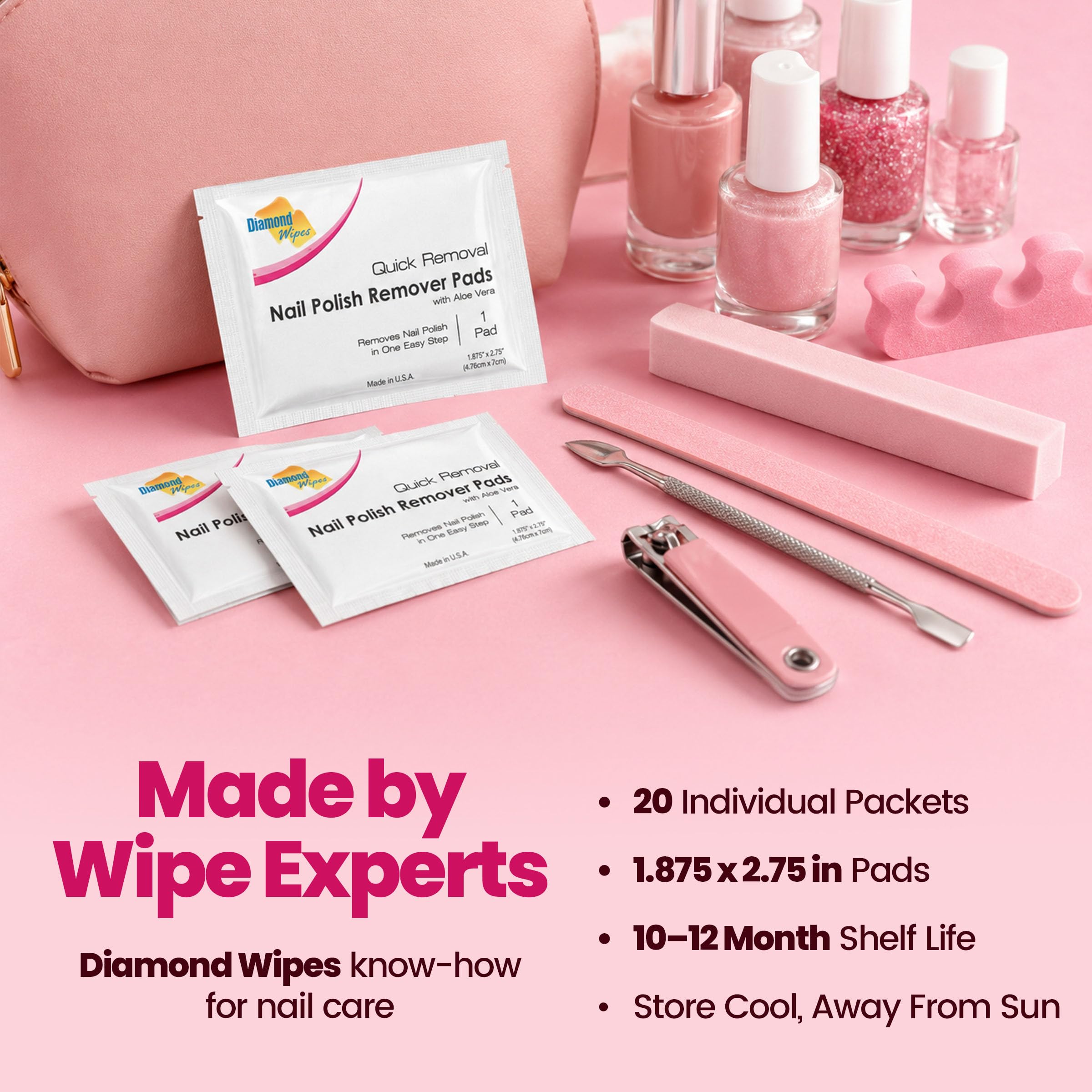 Diamond Wipes inside a travel bag ready for on-the-go polish fixes
