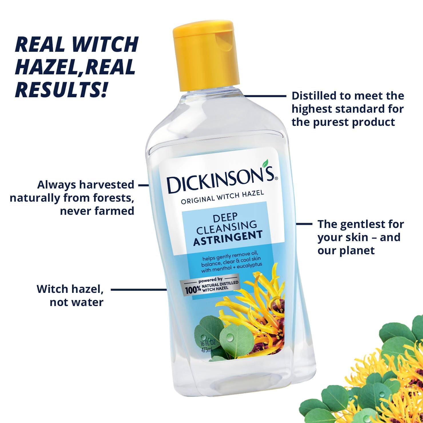 Dickinson's bottle beside cotton pad ready for toner application and clean skin