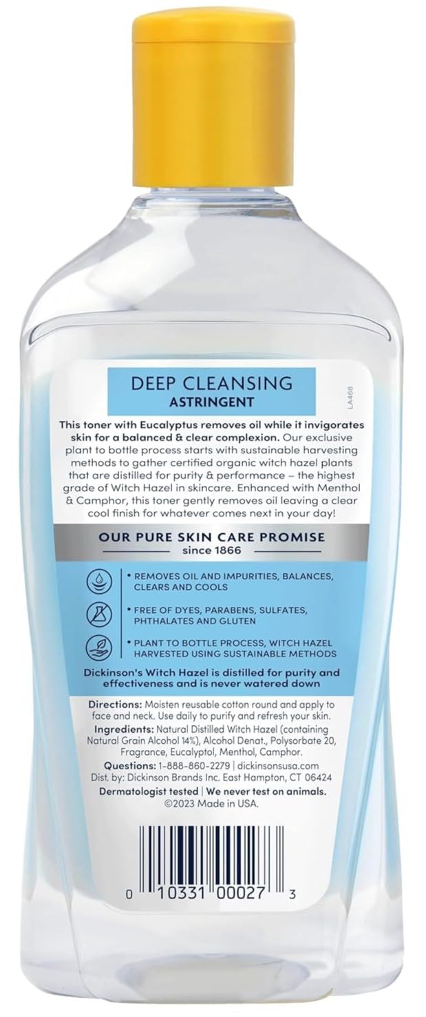 Dickinson's astringent poured on hand showing lightweight texture and quick absorption