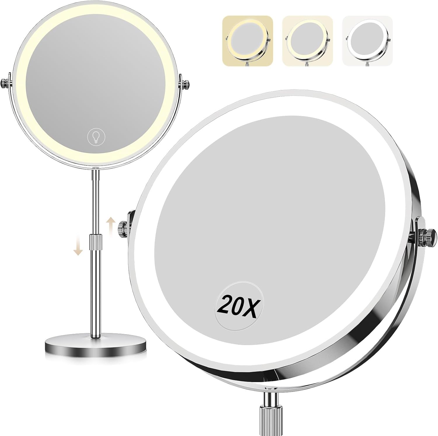 Dienmern front view showing large 9-inch mirror and even lighting benefit