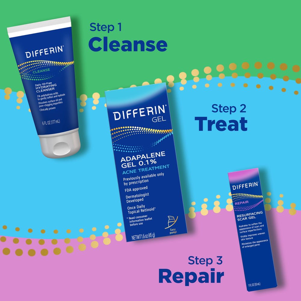 Applying Differin gel with fingertip to a small scar for targeted improvement