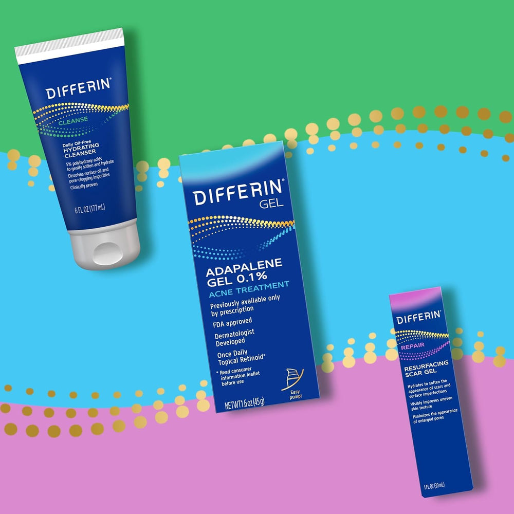 Flatlay of seaberry oil and peptide capsules to emphasize Differin nourishing actives
