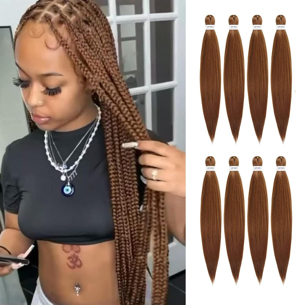 DIFUNEE front packaging showing 24-inch #30 brown pre-stretched braiding hair, convenient ready-to-braid