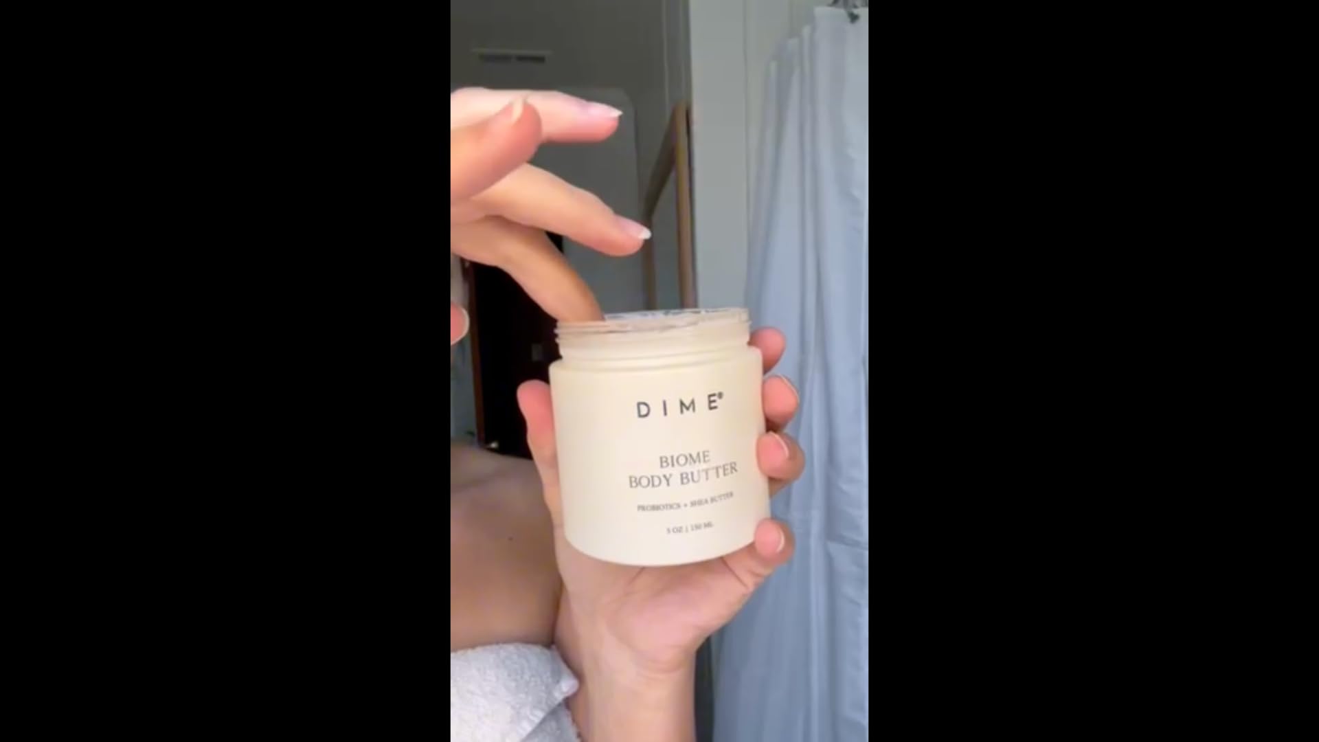 DIME Beauty in bathroom setting, suggests nightly body care routine benefit