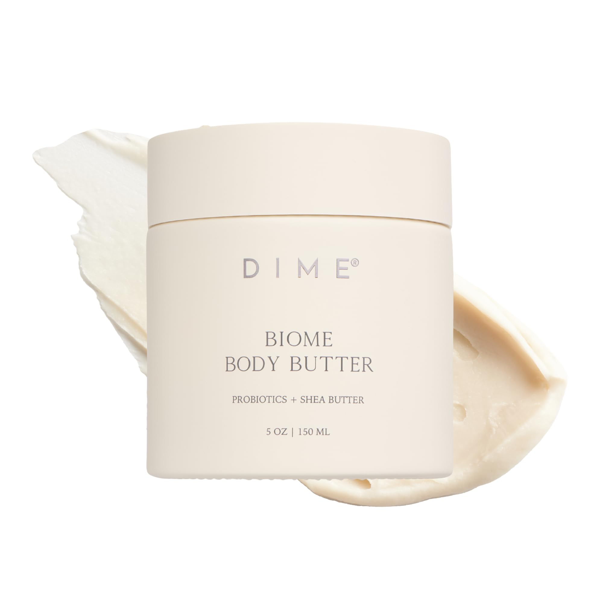 DIME Beauty jar front view showing label and 5 oz size, communicates clean packaging