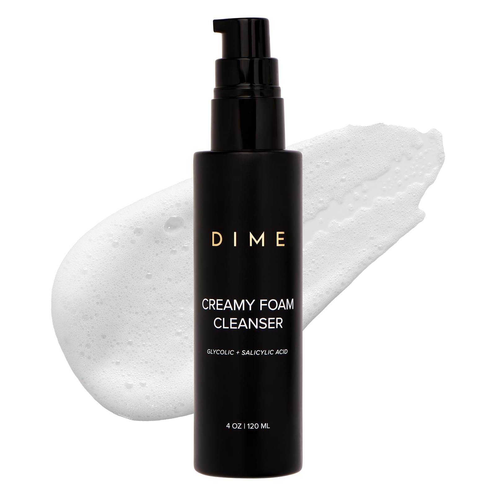 DIME creamy foam cleanser front packaging showing product clarity benefit