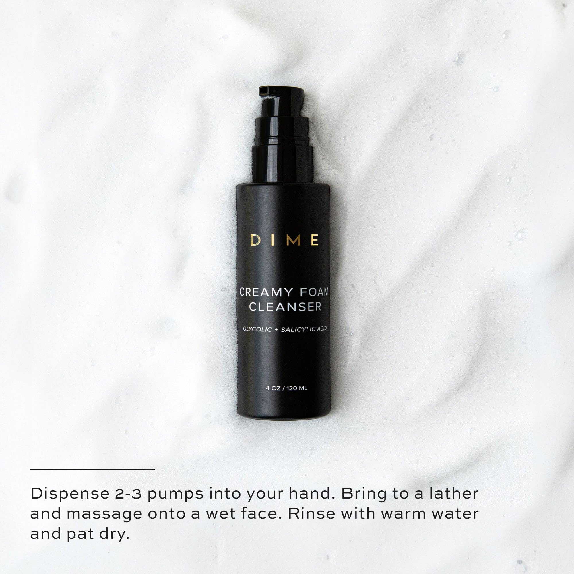 DIME creamy foam cleanser next to acne serum showing complementary pairing