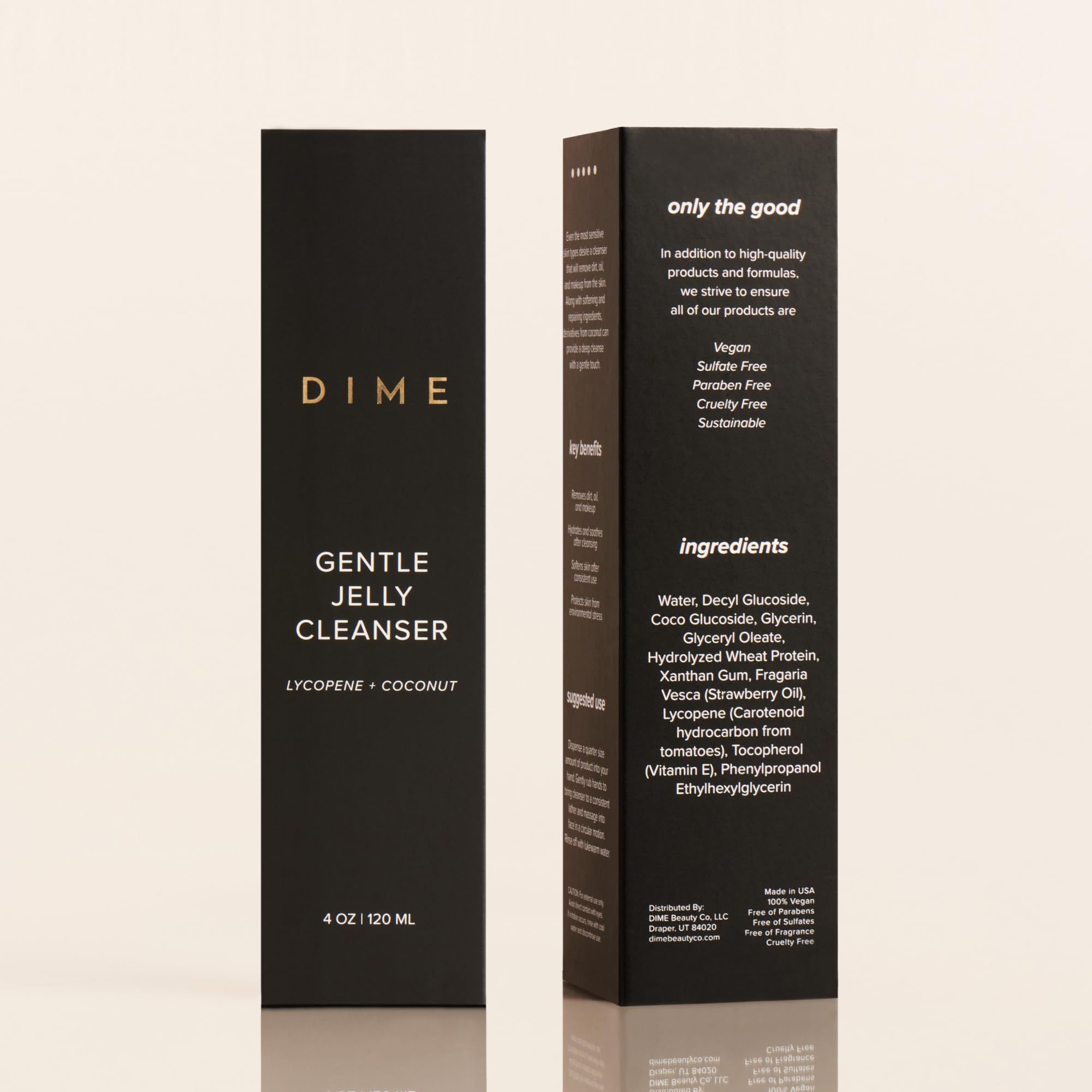 DIME packaging label detail close-up showing clean-ingredient claims and trust benefit