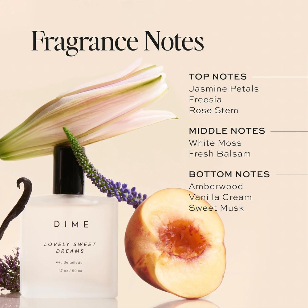 DIME Lovely Sweet Dreams angled label close-up highlighting fragrance name and design