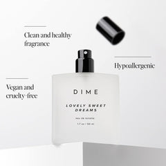 DIME Lovely Sweet Dreams fine mist spray cloud demonstrating soft diffusion and lasting scent