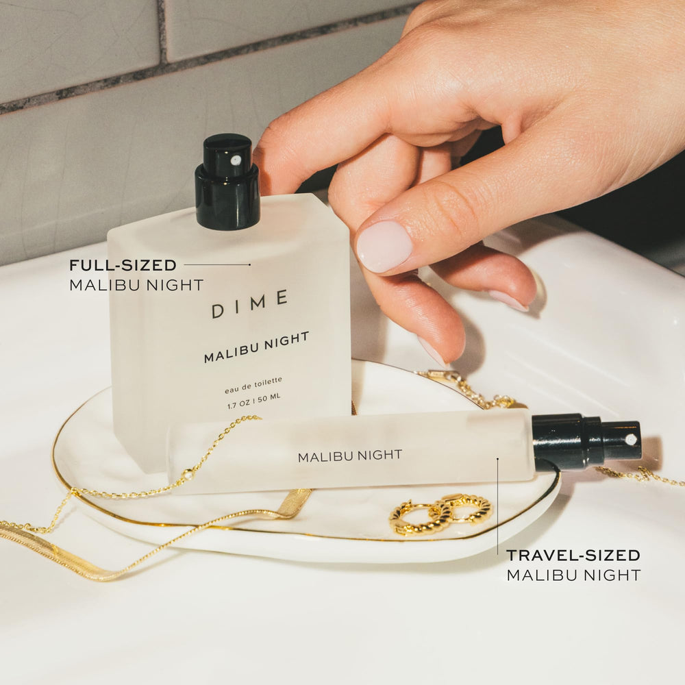 DIME Malibu Night close-up label highlighting clean-ingredient promise and coconut-vanilla notes