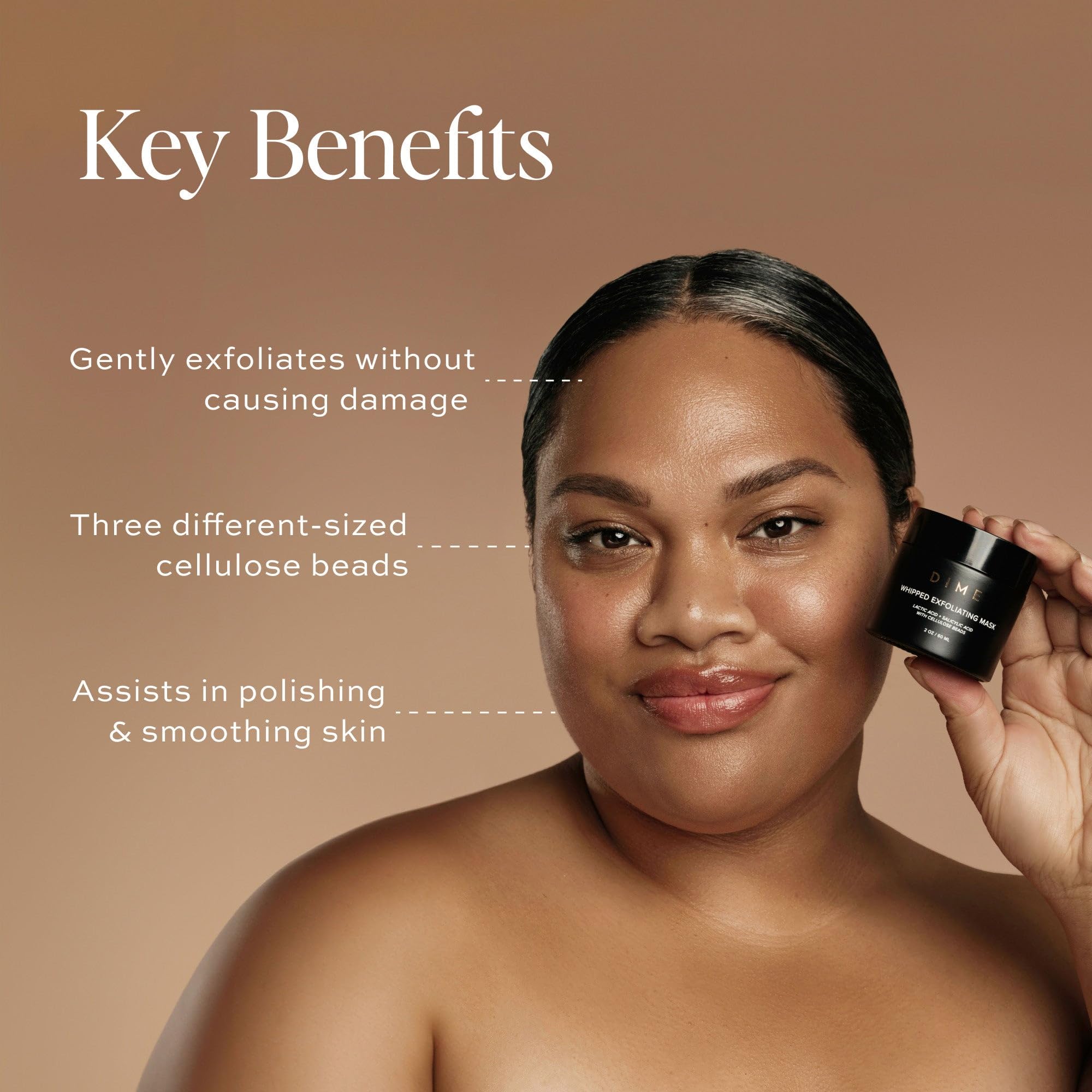 DIME mask cellulose beads detail showing multi-size exfoliation benefit