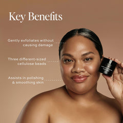 DIME mask cellulose beads detail showing multi-size exfoliation benefit