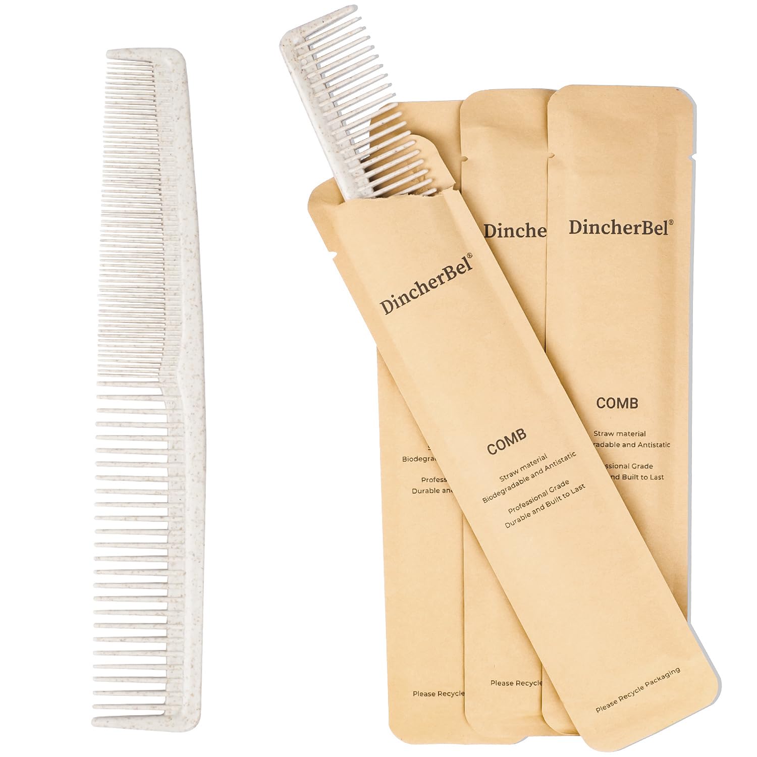 DincherBel front pack showing 100 wheat straw combs and bulk value