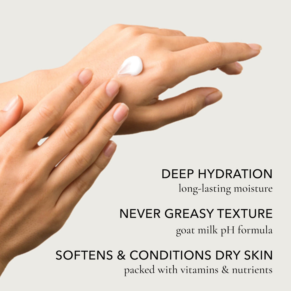 Dionis hand application image showing hydrated non-greasy finish