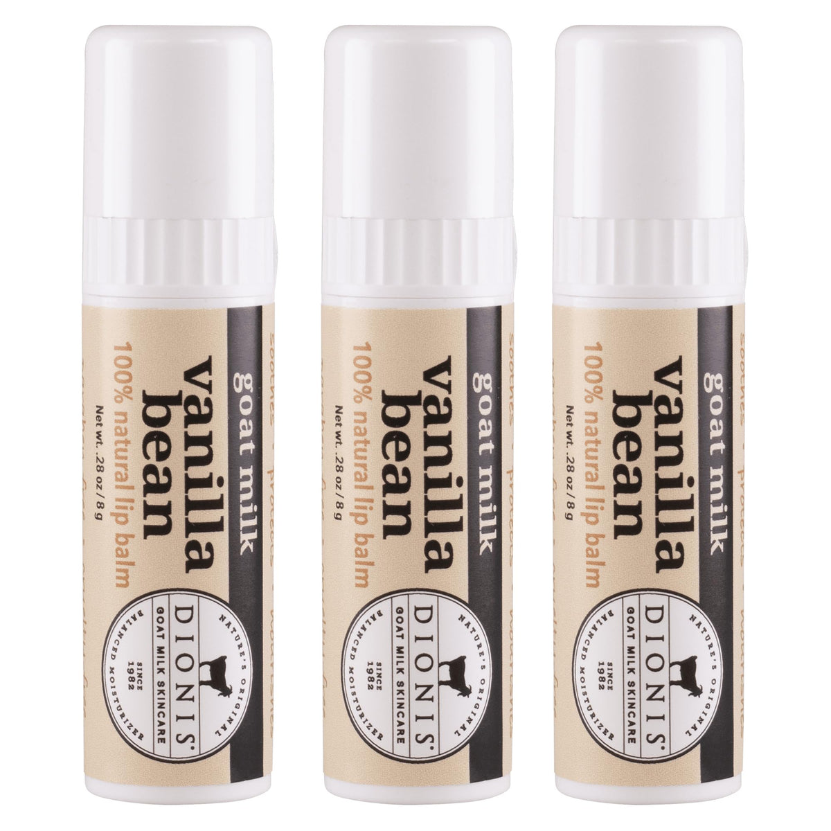 Dionis jumbo lip balm front packaging showing product benefits