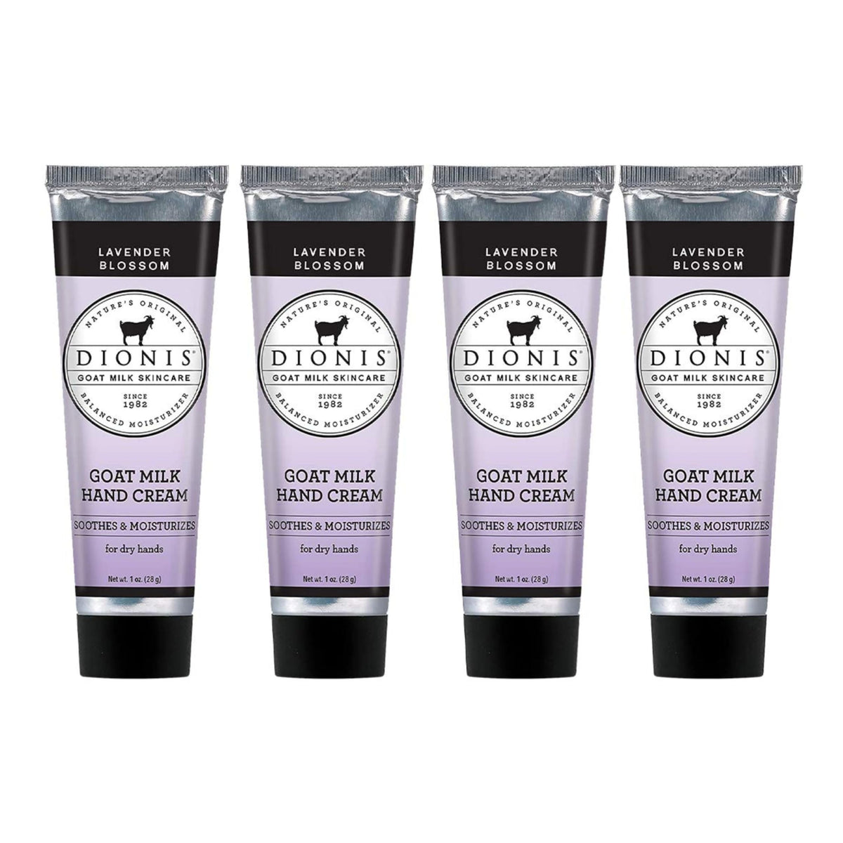 Dionis front packaging showing four lavender blossom tubes, travel-ready hydration