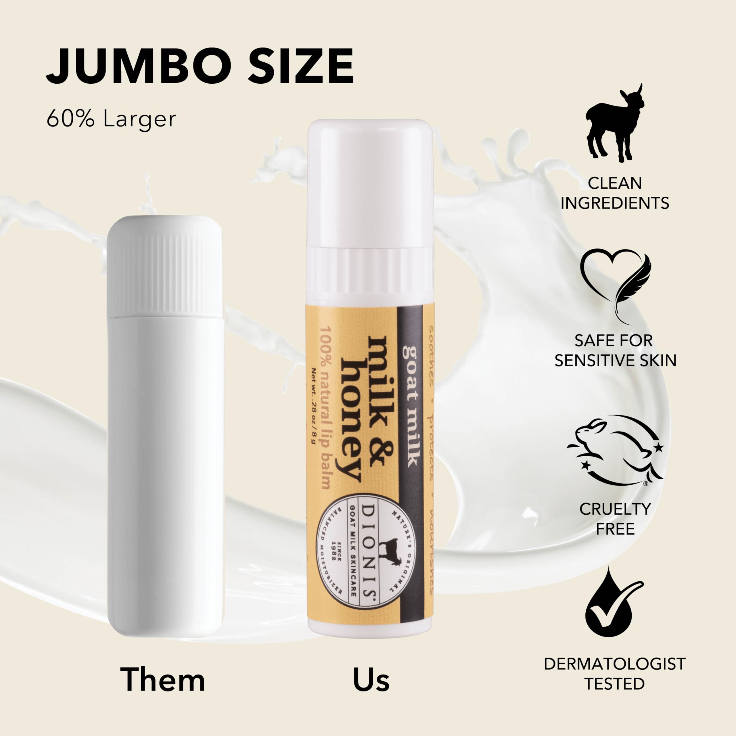 Dionis size comparison in hand showing jumbo stick lasting longer