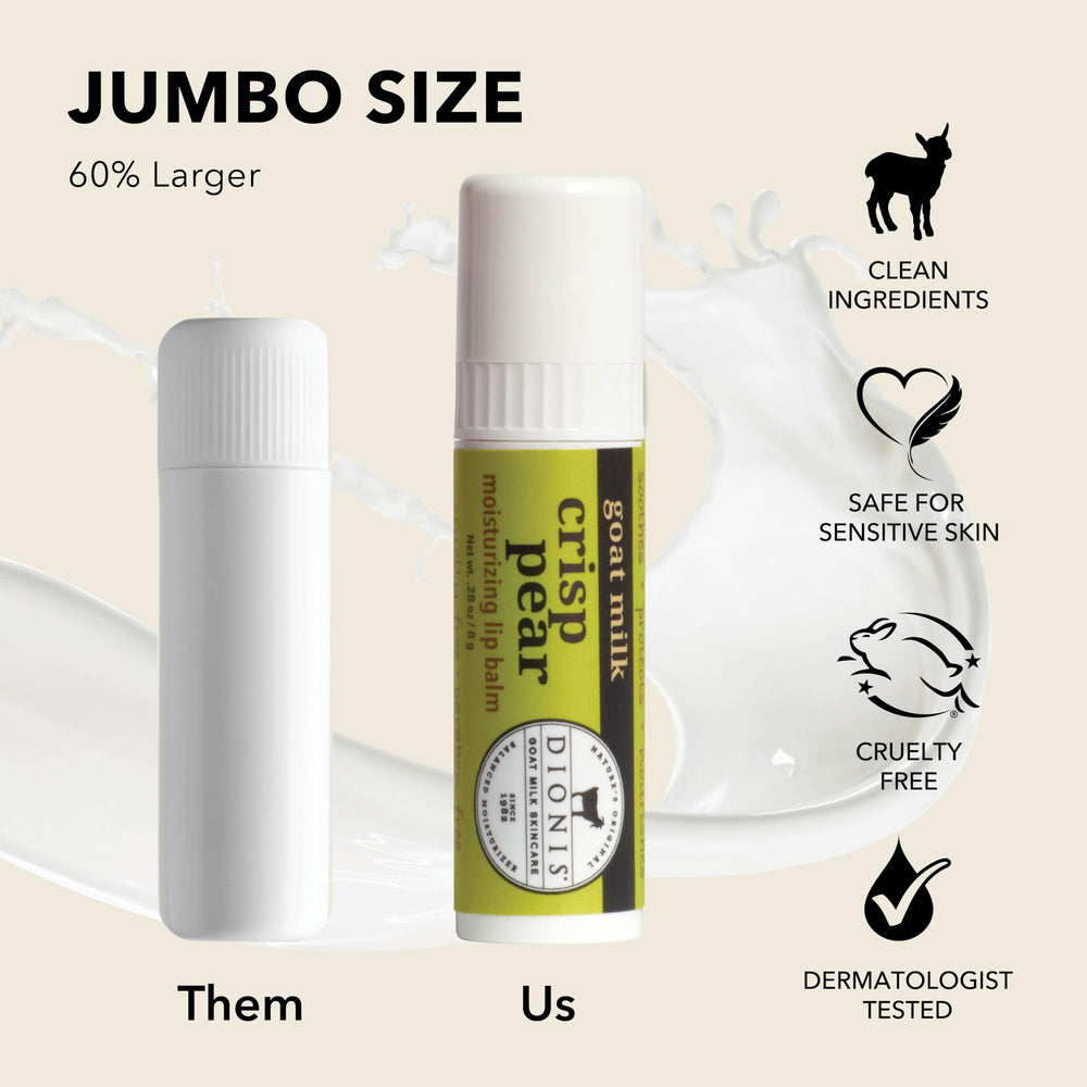 Dionis balm next to coin for scale showing generous jumbo size benefit