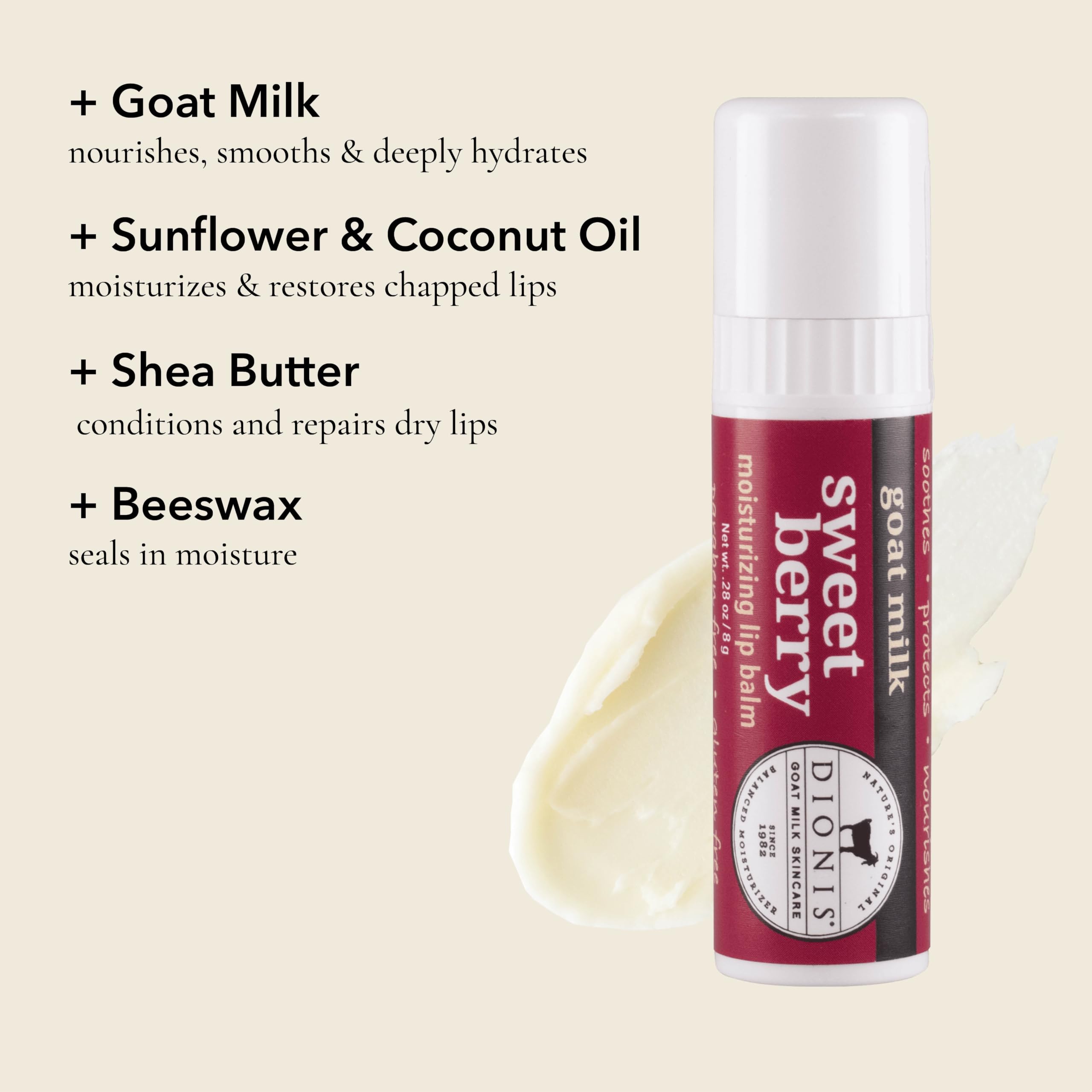 Dionis jumbo lip balm stick top view highlighting large size and coverage