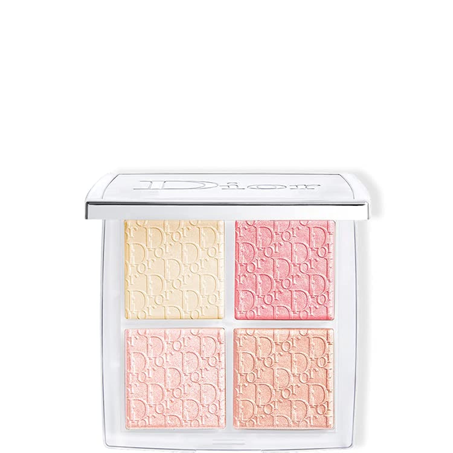 Dior palette front packaging showing rose gold shades and compact design benefit: travel-ready glow