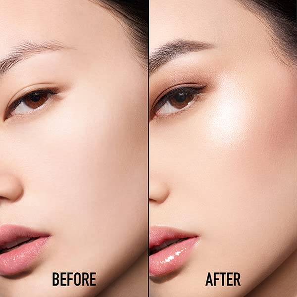 Dior palette applied to model cheek demonstrating luminous finish benefit: camera-ready highlight