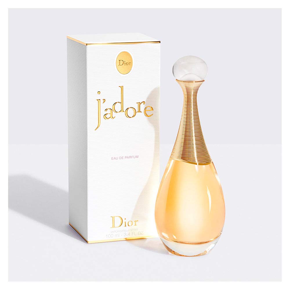 Dior J'Adore side profile emphasizing bottle silhouette and refined presentation benefit