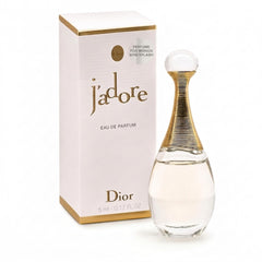 Dior J'adore mini front bottle view showing elegant design and travel convenience