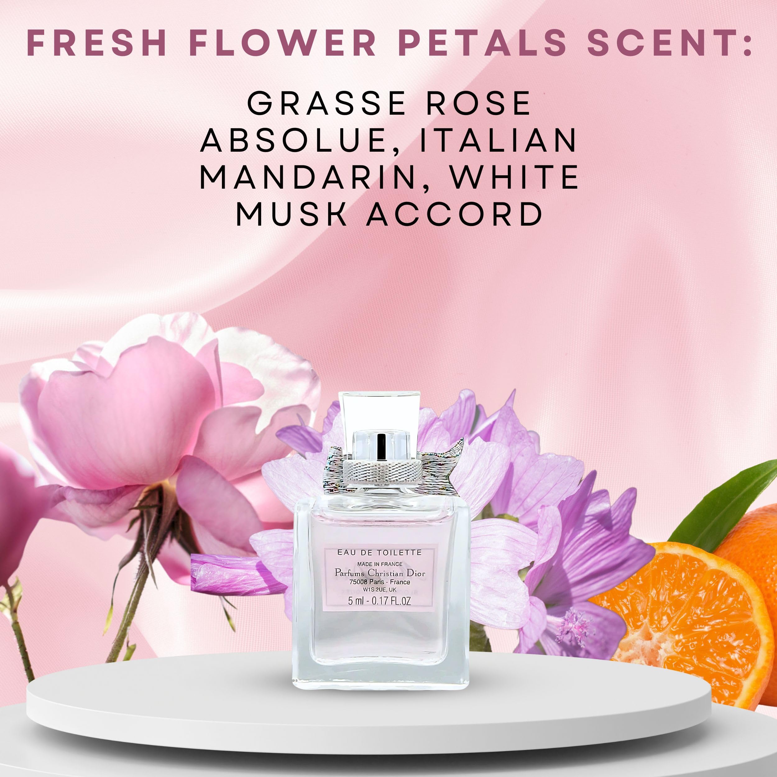 Dior Miss Dior Blooming Bouquet beside a coin to demonstrate compact 0.17 oz travel-friendly size