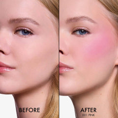 Dior Rosy Glow applied on model's cheek demonstrating natural radiant benefit