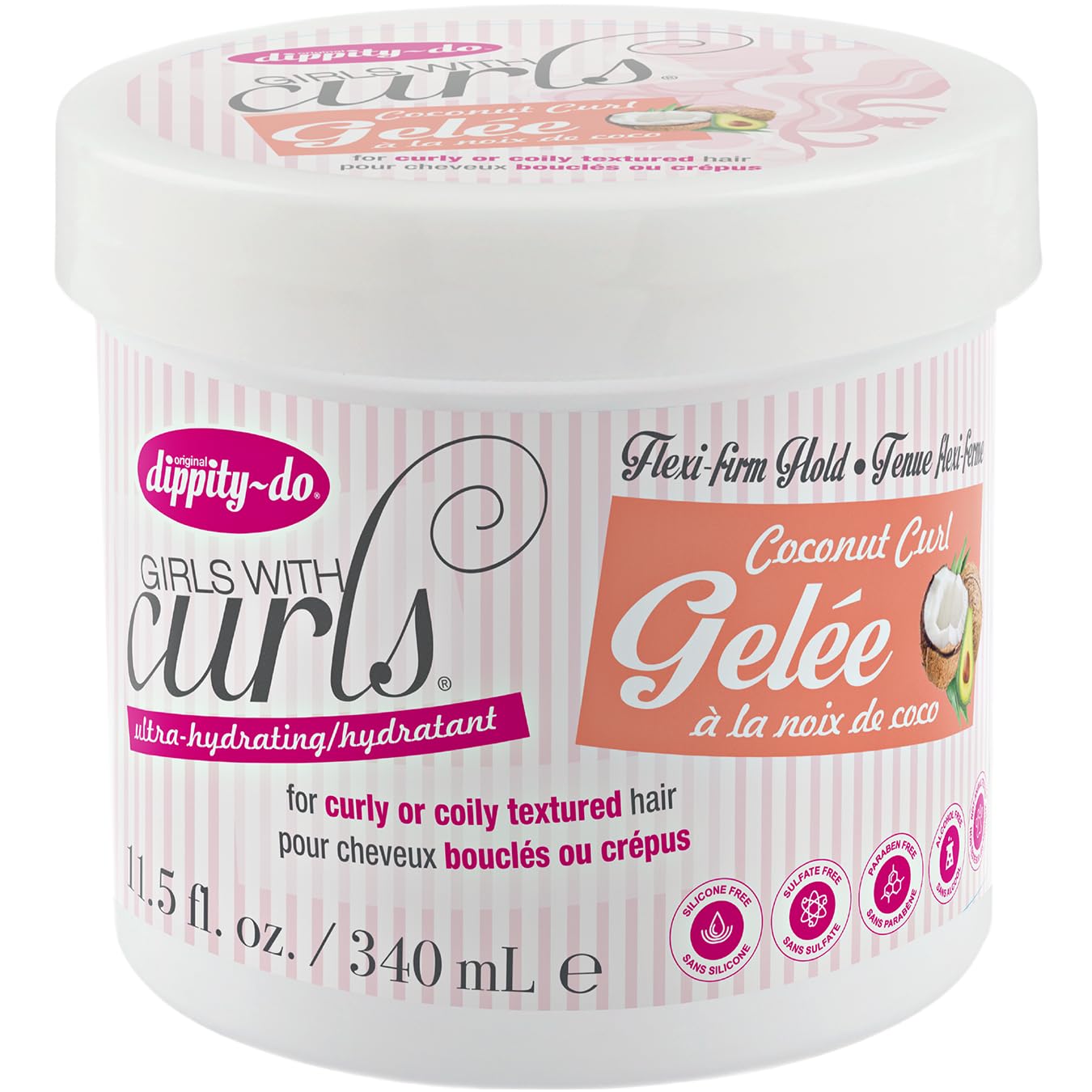 Dippity-Do label close-up highlighting coconut and clean ingredients