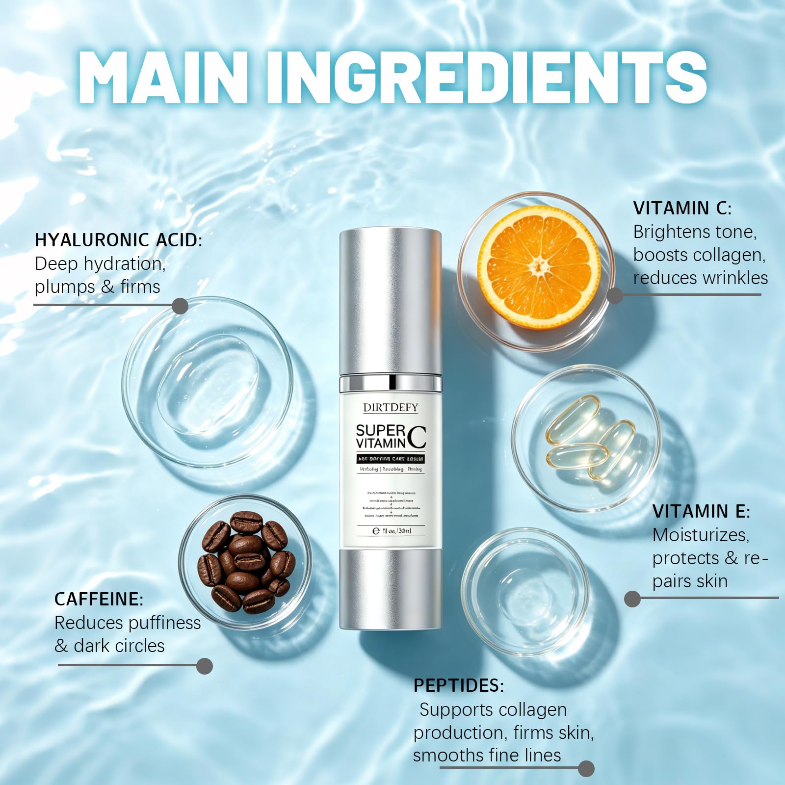 DIRTDEFY serum on bathroom vanity ready for daily skincare routine