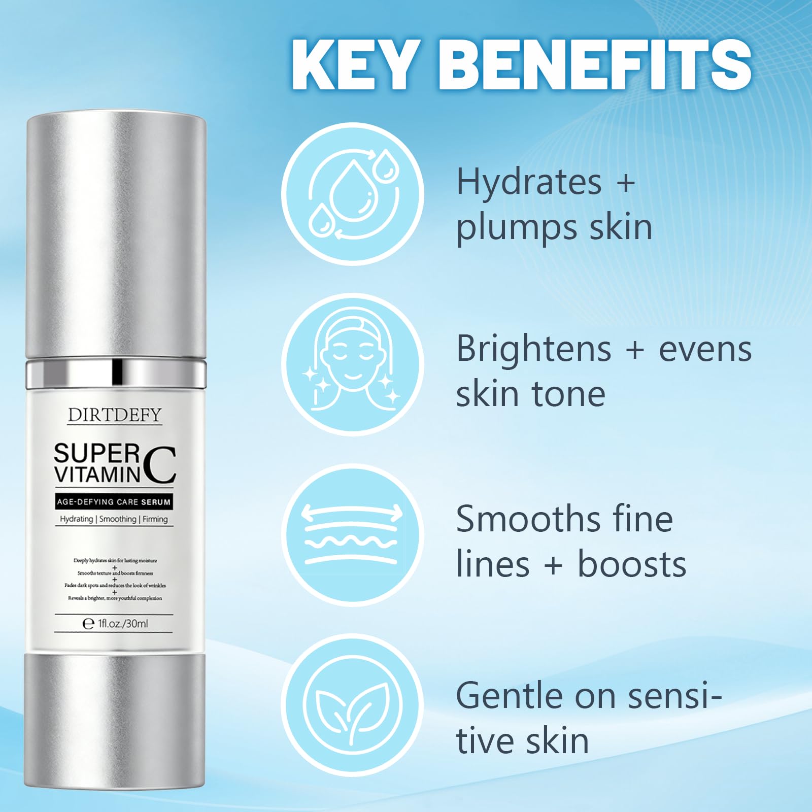 DIRTDEFY serum texture on skin absorbing for immediate hydration