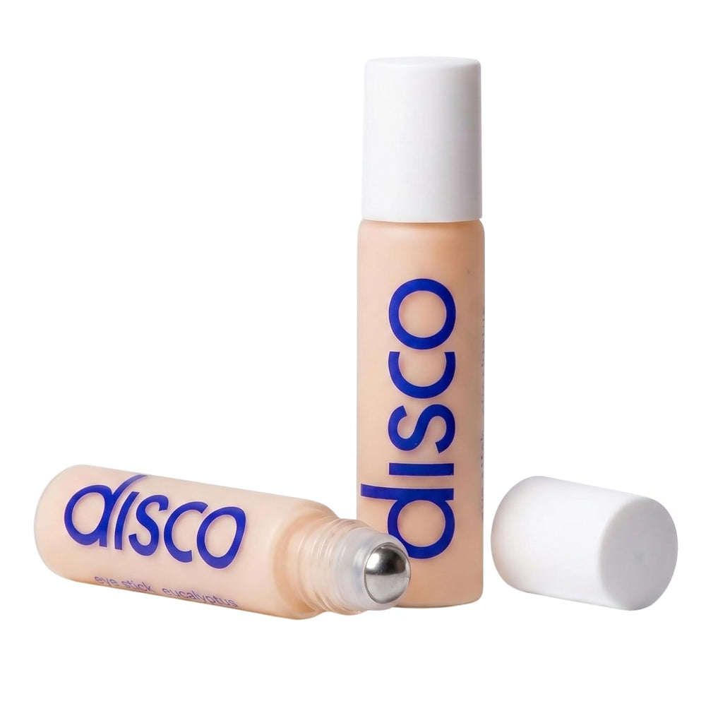 Disco eye roller front packaging showing compact design and travel convenience