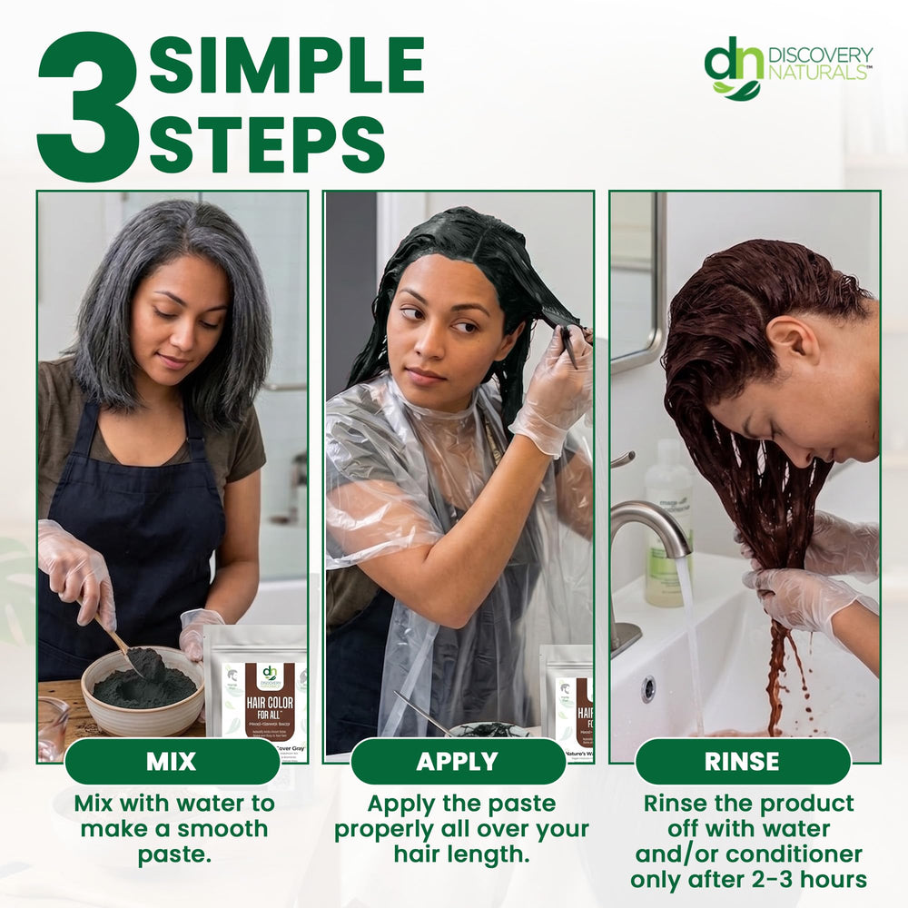 Discovery Naturals before and after chestnut medium brown showing effective gray coverage benefit