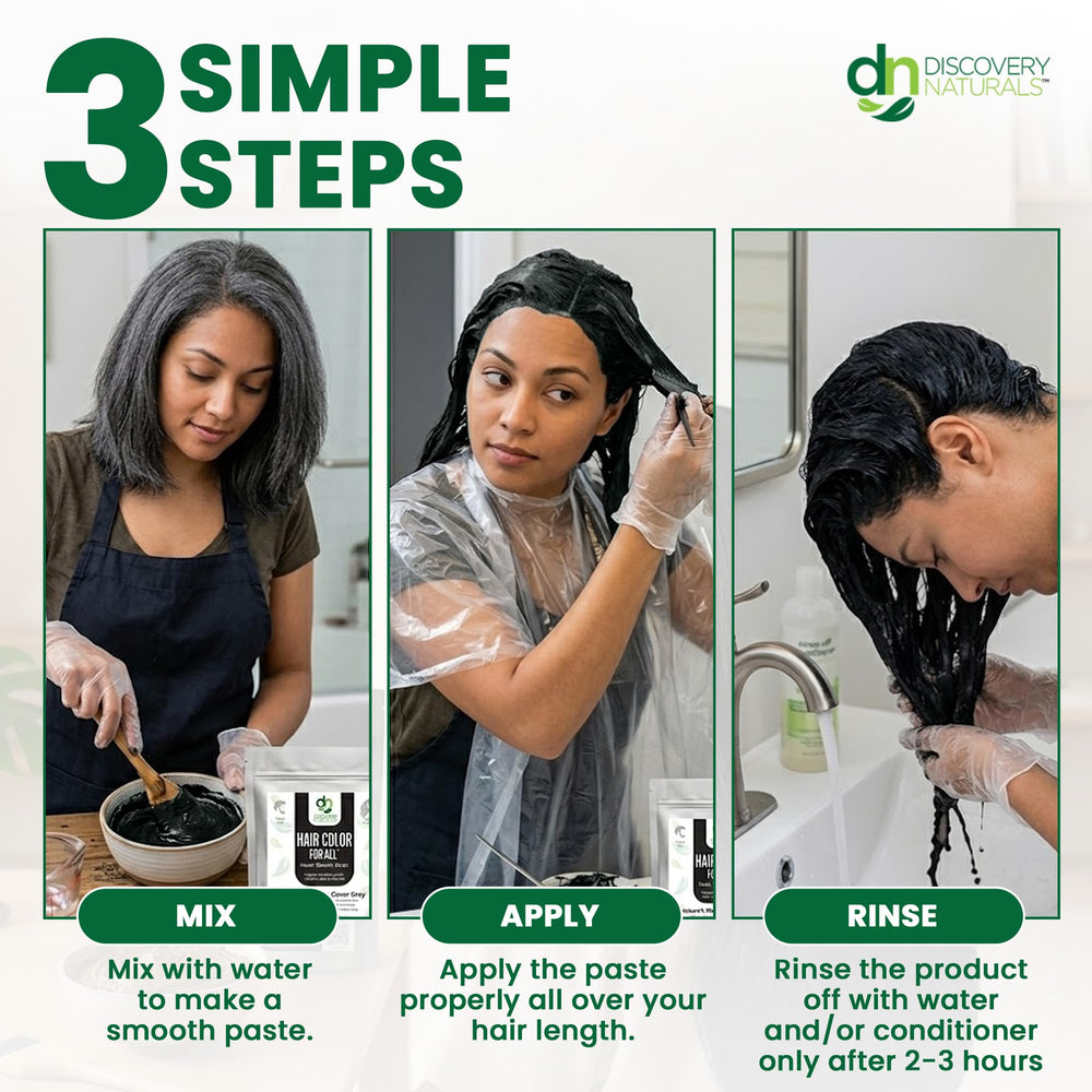Discovery Naturals finished deep black hair showing natural shine