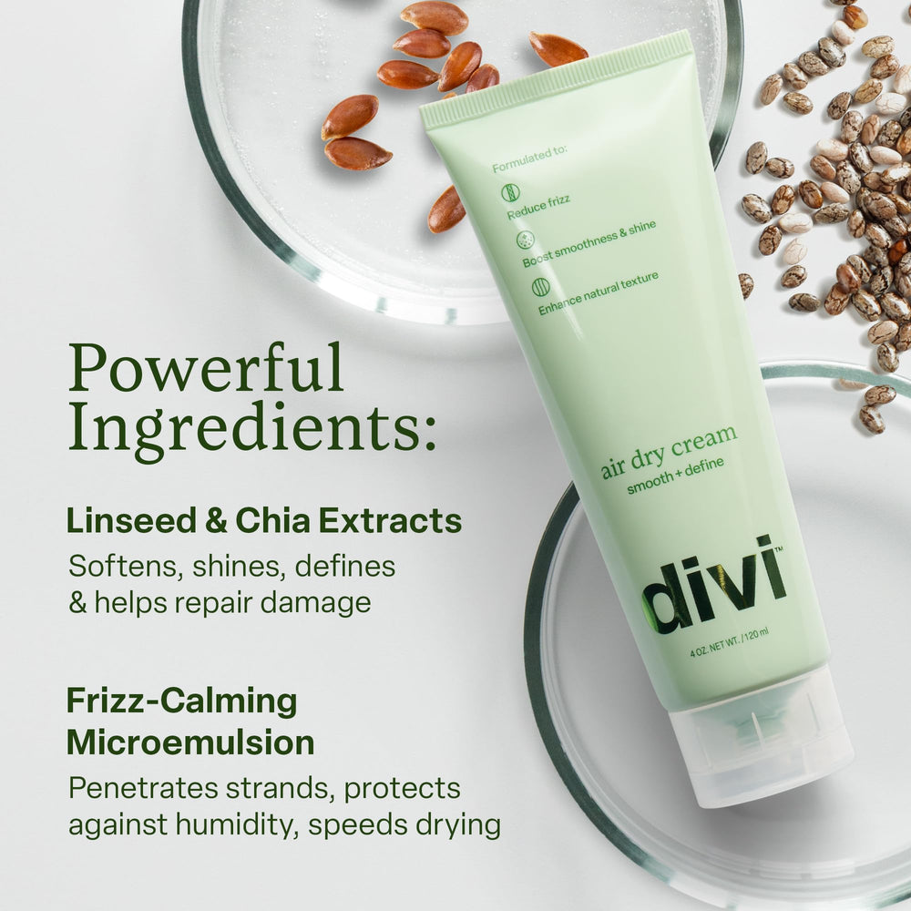 Divi being applied to damp hair illustrating faster air-dry benefits